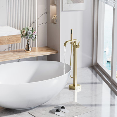 34"H Freestanding 304 Stain Steel Bathtub Faucet With Handheld Shower,Dual Function