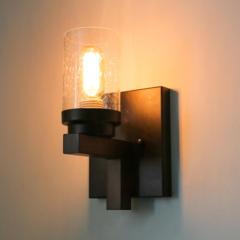 Industrial L-shaped Wall Sconce With Clear Glass Shade, Modern Vintage 1-light Wall Lamp For Living Room