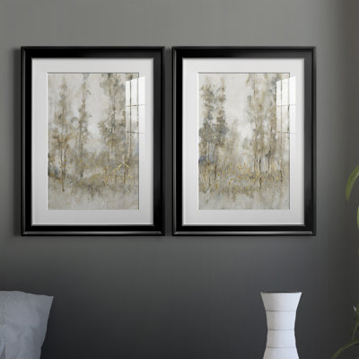 Thicket Of Trees I - Misty Forest Thicket Wall Art, Matted and Framed Under Acrylic Glass, Large Living Room Wall Art