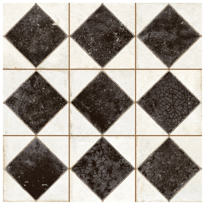Kings Arles 13 In. X 13 In. Ceramic Floor And Wall Tile, Black/Beige