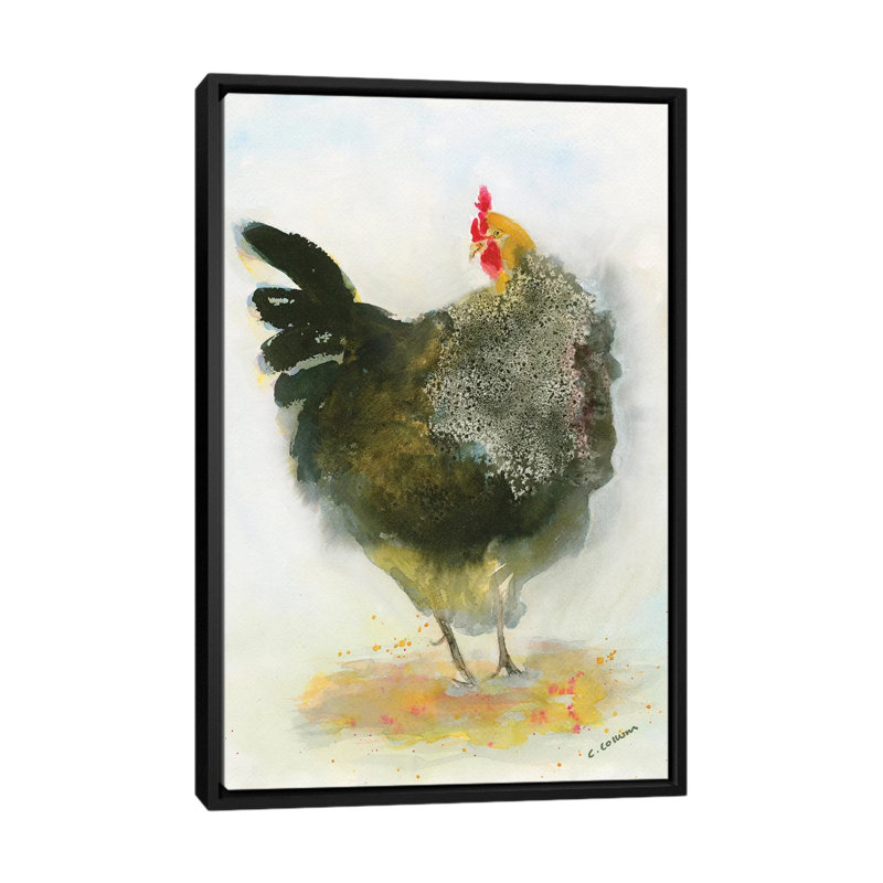 Hen Hen No. 1 par Connie Collum - impression d'art graphique, Aucun mat, H 26 po x l 18 po x 1,5 po, Toile avec cadre noir