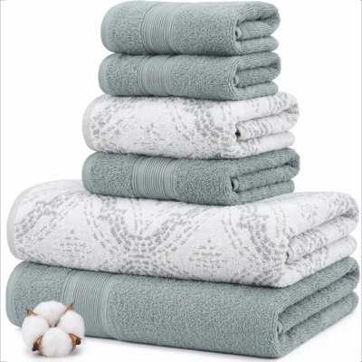 Modern Threads Capri 6-Piece Reversible Yarn Dyed Jacquard Towel Set - Bath Towels, Hand Towels, & Washcloths - Super Absorbent & Quick Dry