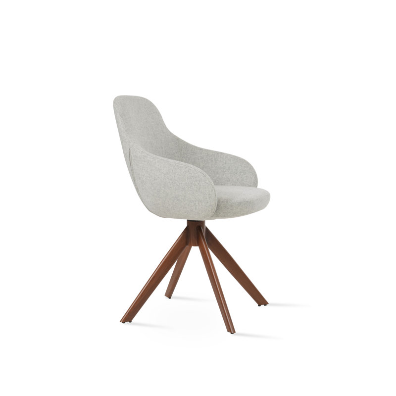 Fauteuil pivotant Gazel, Noyer, Laine argentée