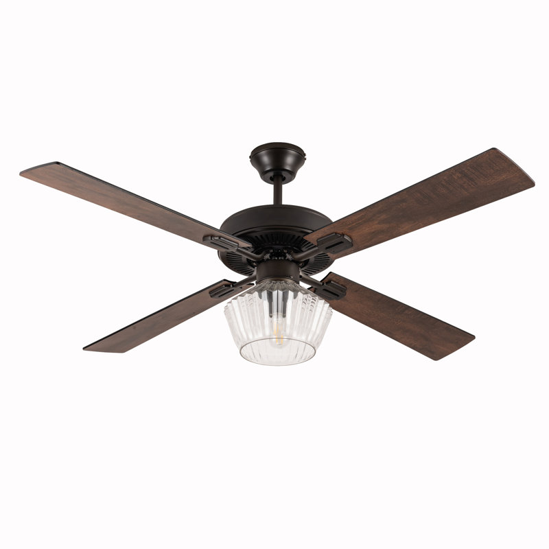 Drexel 52"W Remote Controlled Ribbed Clear Glass Shaded Ceiling Fan - Beachcrest Home