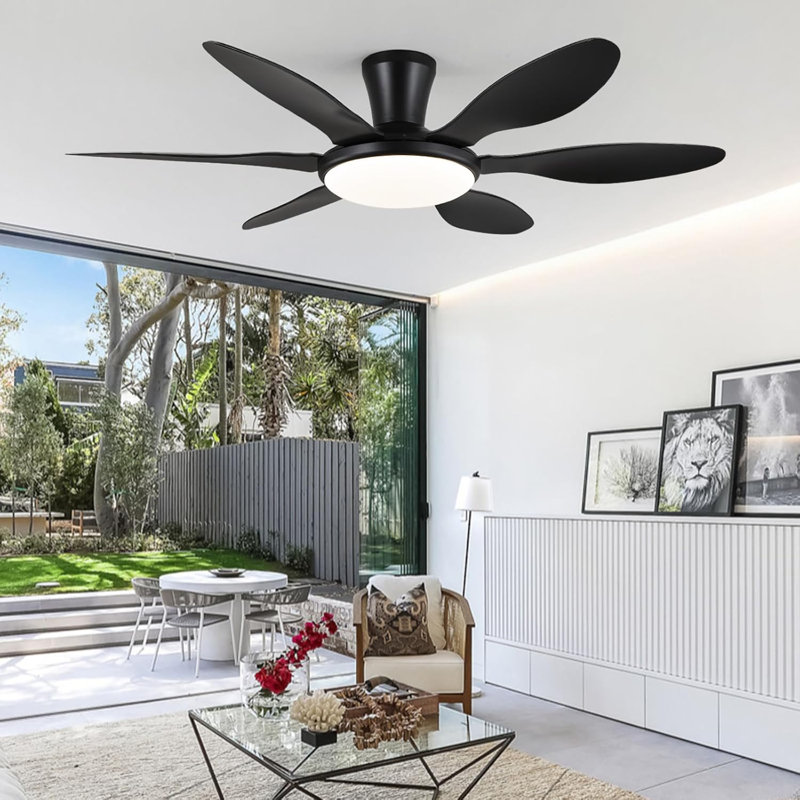 Ventilateur de plafond 51 "avec lumière, Noir, Couleur simple, Noir