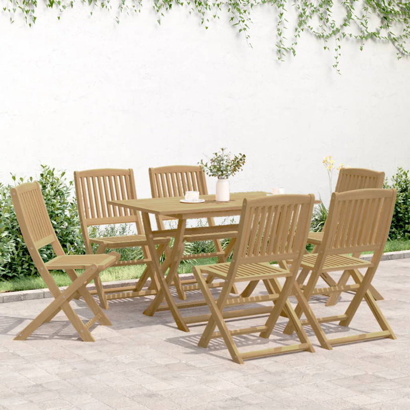  Outdoor Dining Set Garden Dining Set Table and Chair Solid Acacia Wood, 7, 6