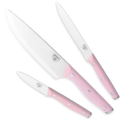 GreenLife High Carbon Stainless Steel 3 Piece Knife Set With Covers, Comfort Grip Handles