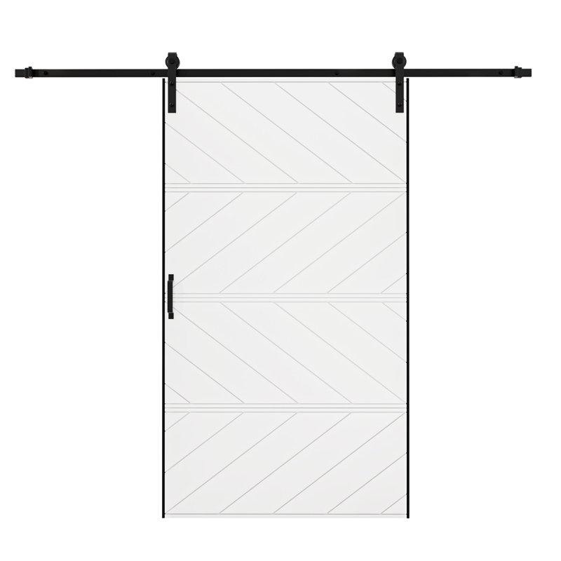 42" x 84" White Modern Paneled Manufacture Wood  Sliding Barn Door Wave Design with Installation Hardware Kit(Easy Installation)