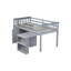 Lit mezzanine simple avec espace de rangement et bureau en bois d'hévéa gris-379008000