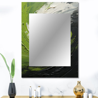 Green Serene Spiral Dreams I - miroir abstrait en spirale, miroir mural vert unique, impression sur métal
