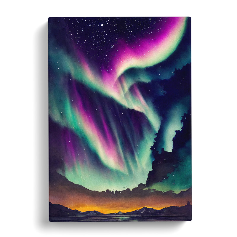 Watercolour Aurora Borealis Vol.2 - Wrapped Canvas, 76cm H x 50cm W x 3cm D