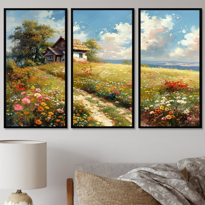 «White Country House In Flower Meadow», ensemble de reproductions d'art mural