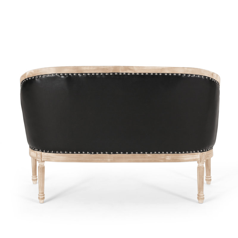 Atenea 49.5'' Upholstered & Birch Wood Loveseat, Midnight Black, Natural Duplicate 1