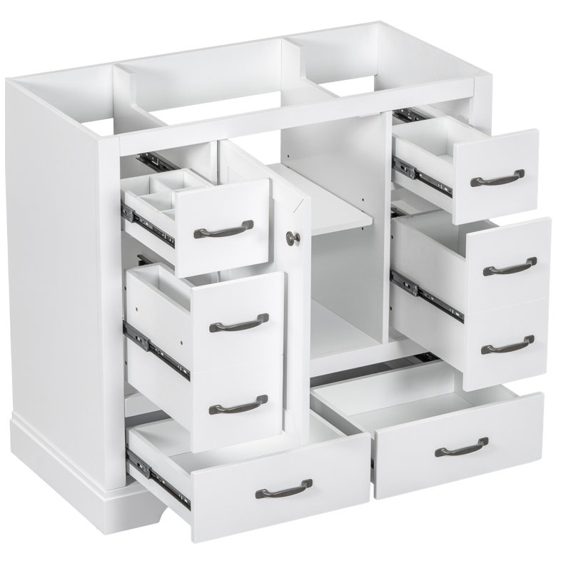 Meuble-lavabo 36 po sans lavabo, base d'armoire seulement, six tiroirs, diviseur de tiroir multifonctionnel, blanc