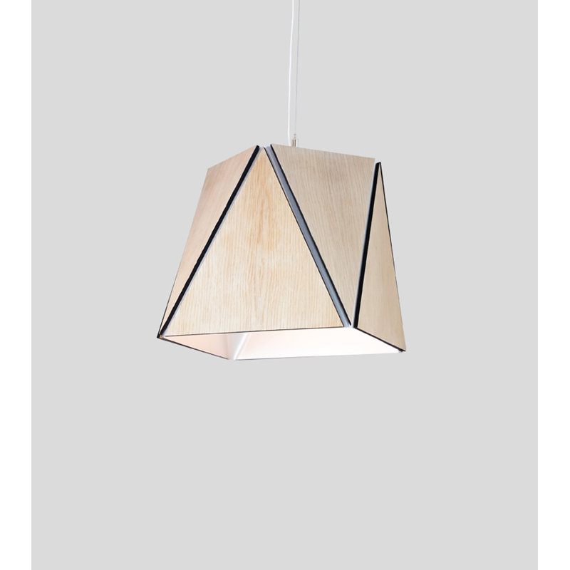 Luminaire suspendu géométrique unique en bois à 1 lumière Calx, 2700 K, Aluminium brossé, H 12,75 po x l 19 po x P 19 po