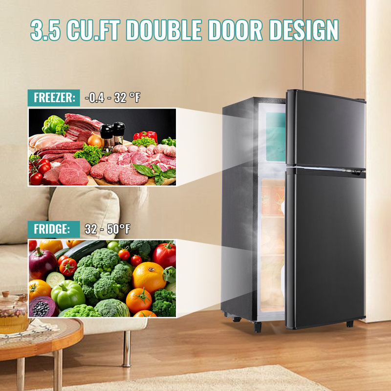 WANAI 3.5 Cu.Ft Mini Fridge with Freezer, Compact Refrigerator for Office, Dorm, Apartment, 7-Level Adjustable Thermostat, 2 Removable Shelves and Bakset, Small Fridge