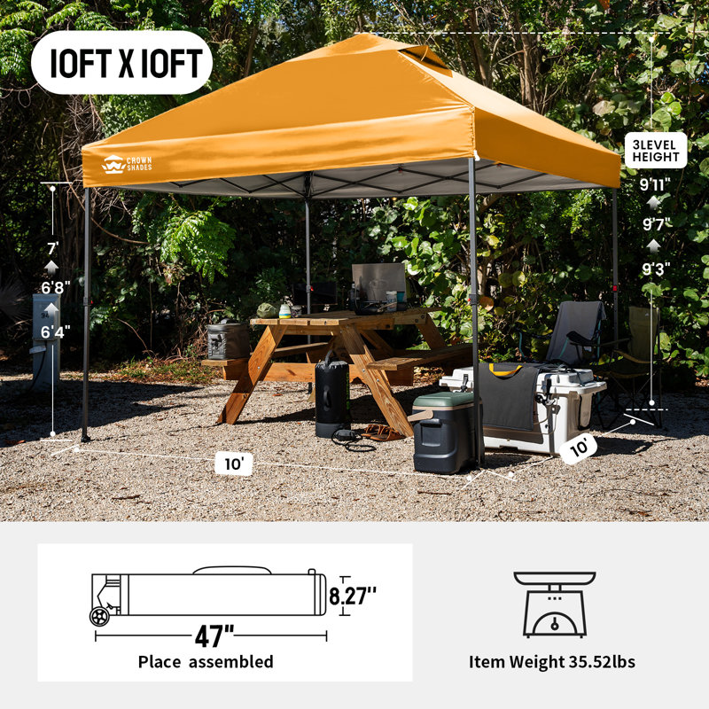 10 Ft. W x 10 Ft. D Outdoor Pop Up Canopy Tent with One Push Setup Orange , Orange