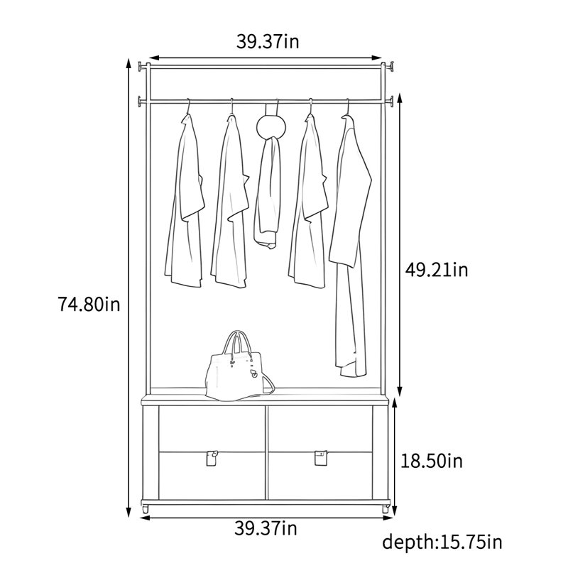 Saddle Leather Coat Rack with Dual Bars, Gold