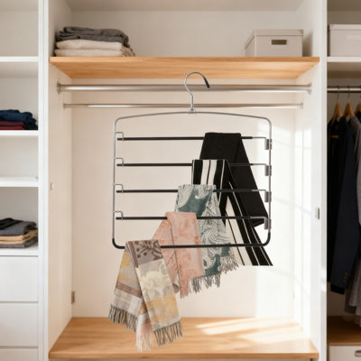 5-Tier Pants Hangers 4-Pack, Space Saving Closet Organizer With Swing Arms, Heavy Duty Metal Storage Hangers For Jeans, Trousers, Slacks, Leggings & More