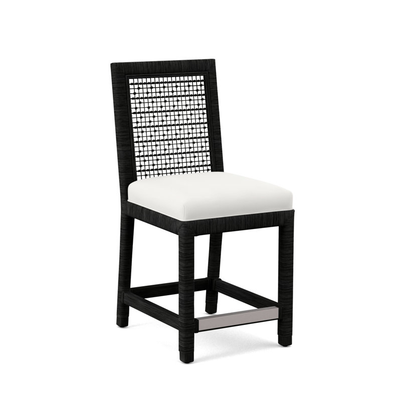 Pine Isle 24" Counter Stool, Sunbrella Beige Pinstripe; 6205-74, Black