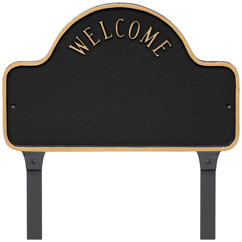 Enseigne d’adresse pour pelouse sur 3 lignes welcome, Noir / or, Oui