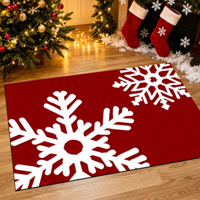 Tapis de porte de Noël antidérapant pour l'intérieur et l'extérieur, 61 x 91 cm, motif flocons de neige gris