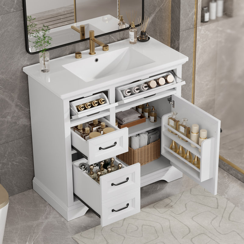 Meuble-lavabo simple 36 po avec comptoir en céramique Taylor, White