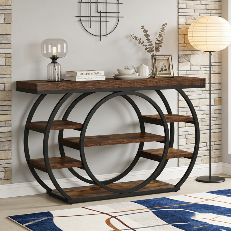 Table de canapé à 2 niveaux Farmhouse avec tablette de rangement ouverte, 33.46" H x 70.87" W x 11.81" D