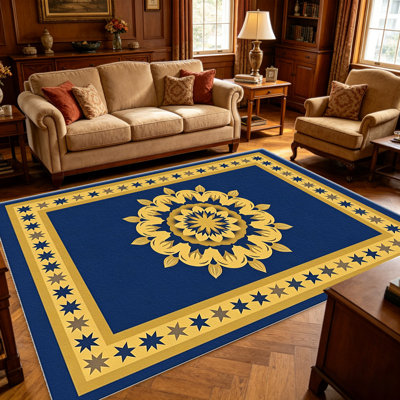 Tapis bleu marine / jaune moutarde / jaune pour le salon, doux et confortable, convient à toutes les saisons, facile à entretenir, tapis de sol intérieur lavable à la machine, sous la table de ferme convenant à la chambre à coucher, à la salle à manger, au bureau, au balcon, au patio