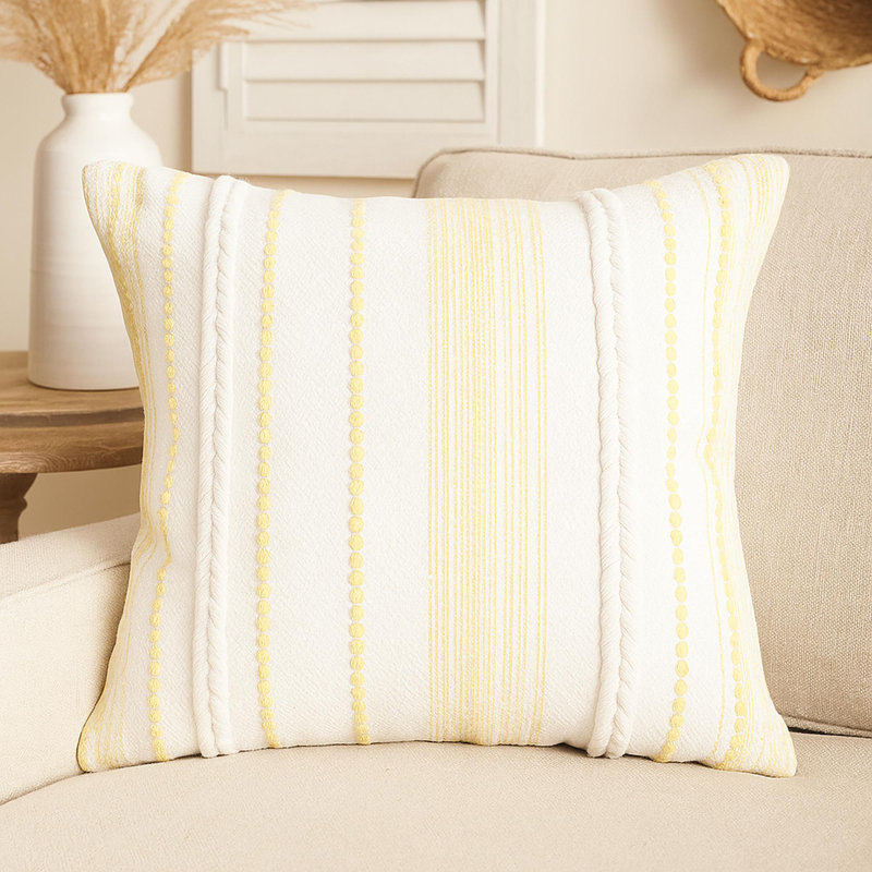 Housse de coussin en coton tissé à la main Henke, Rayé jaune, polyester