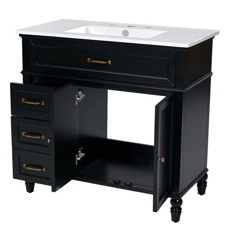 Meuble-lavabo 36 po avec lavabo et rangement polyvalent, Noir