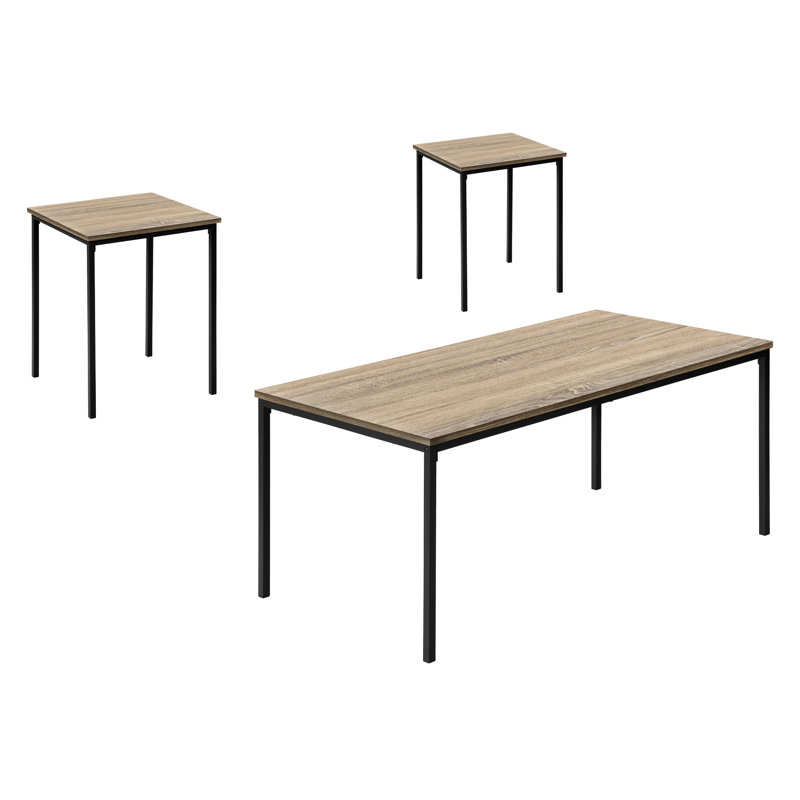 Table 3 pièces artistique - table basse et 2 tables de bout, stratifié taupe foncé, métal noir attrayant Creative Touch