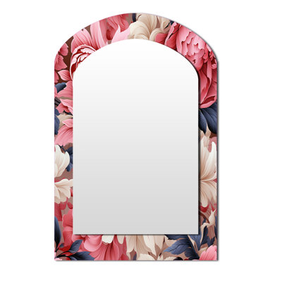 Farmhouse Rose and White Floral Gardens - Grand miroir mural arqué sur métal