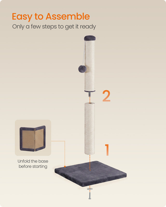 Cat Scratching Post for Adult Cats, Natural Sisal with Heavy Base and Dangling Toy, 40 x 40 x 84 cm, Dark Grey, Dark Grey
