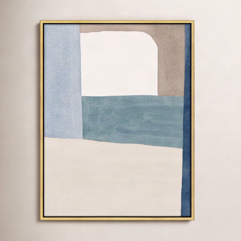 The Balance Of Taupe And Indigo 1 Print by Julia Balfour, 20" x 16" x 1.38", Gold Frame Canvas