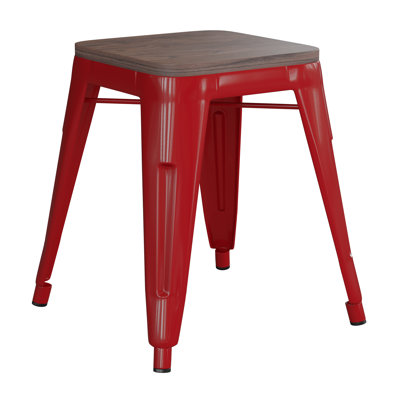 Tabouret de table intérieur en métal empilable de 18 po avec siège en bois Alsadig