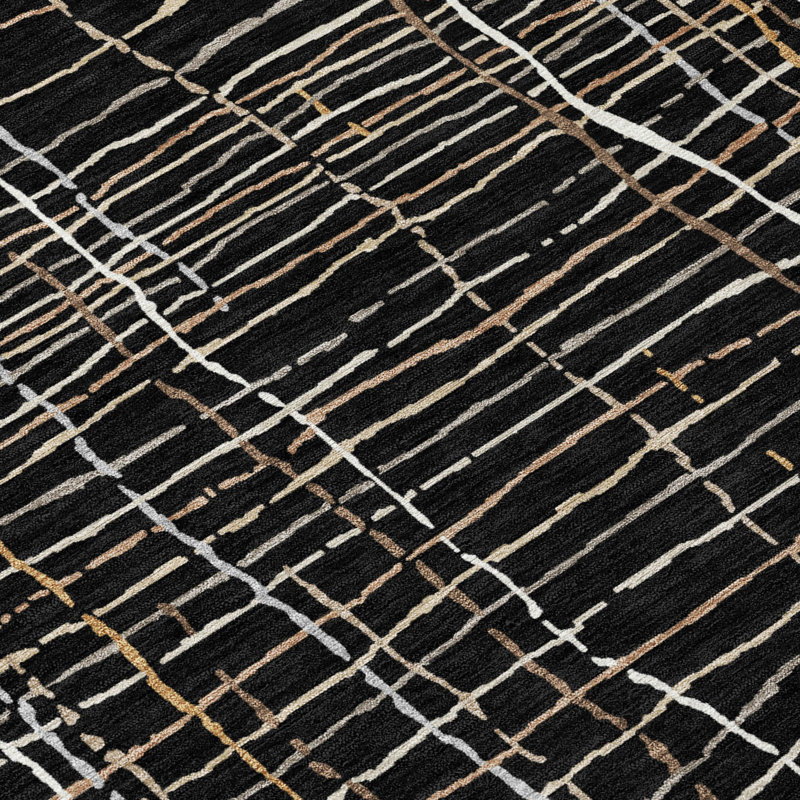 Calista Black Washable Indoor-Outdoor Rug - , 8' x 8'
