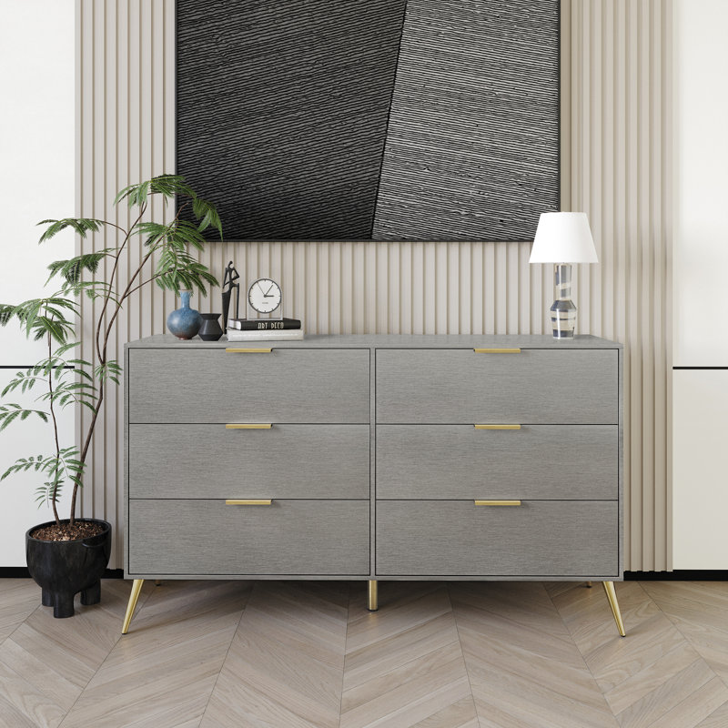Rafiat 52.56'' W 6 - Drawer Dresser, Silver