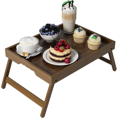 Bed Tray Table Folding Legs with Handles,Brown