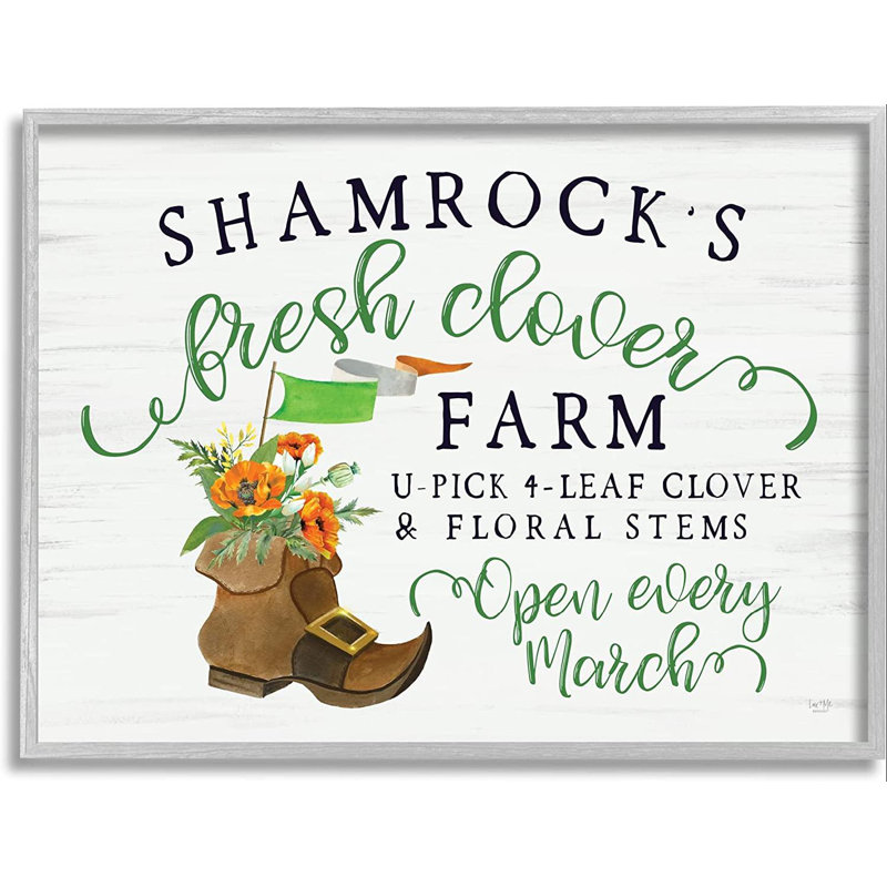 «Shamrock Clover Farm», impression sur cadre en bois aggloméré, Estampe numérique Farmhouse, H 16 po x l 20 po x P 1,5 po