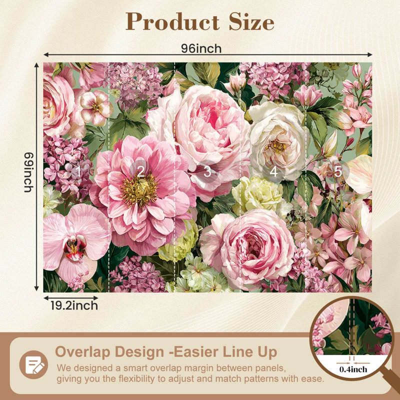 Papier peint adhésif bohème rose pastel Boho, L 96 po x l 69 po