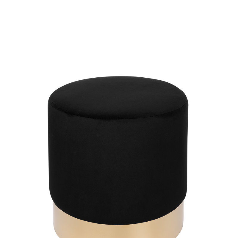Aine 39cm Wide Velvet Round Standard Ottoman, Black