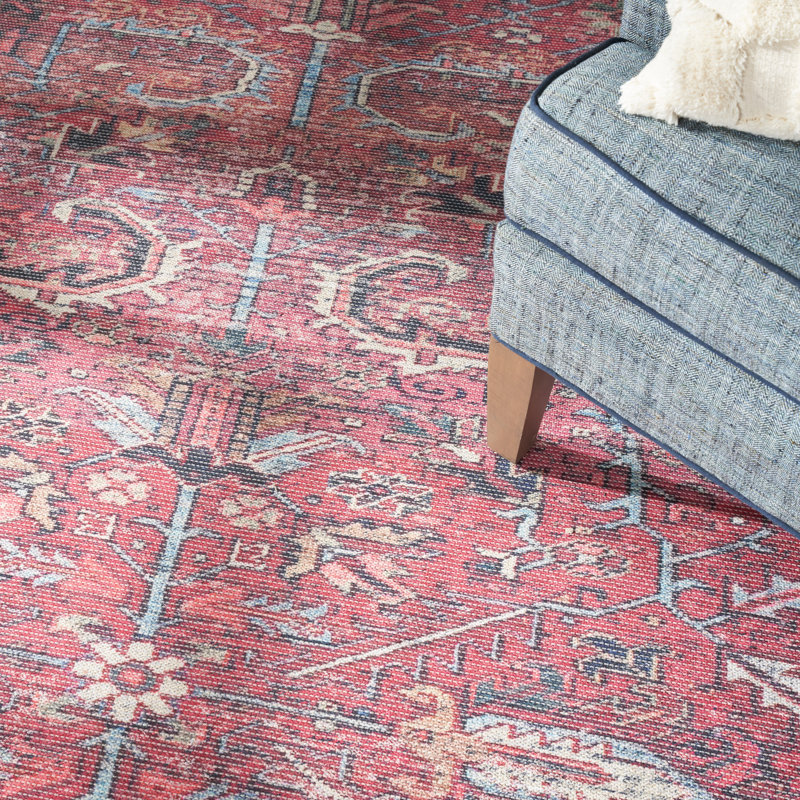 Brick Red Vintage Persian Washable Chenille Area Rug 4' x 6'
