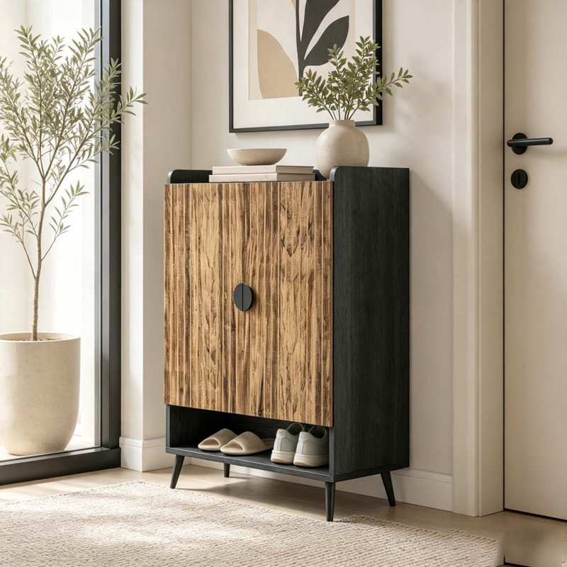Armoire de rangement moderne pour chaussures, Noir, brun rustique