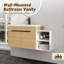 Meuble-lavabo mural Yexby de 107 cm (42 po) avec lavabo en résine, petites étagères de rangement, étagères réglables, armoire à double porte, portes à fermeture amortie, finition chêne naturel-2033597516