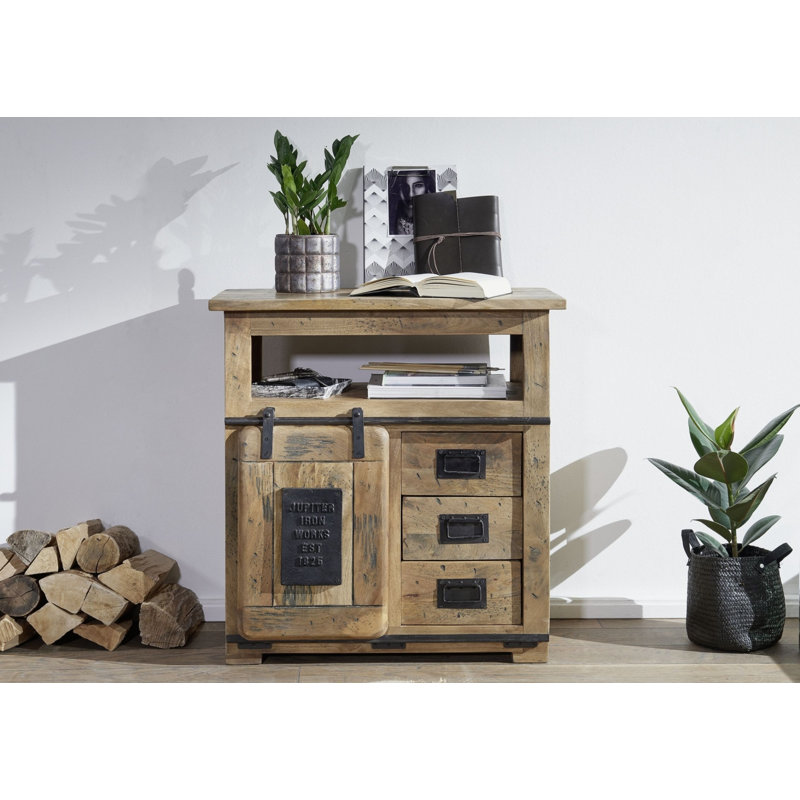 Railway Solid Wood 80 cm W Chest of 3 Drawers, Natural