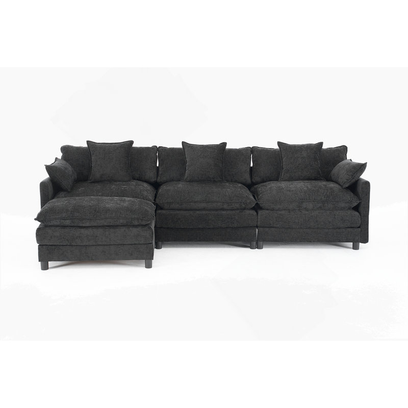 108" L Shaped Modern Sofa Modular Sectional Cloud Couch With Ottoman, 4-Seat Chenille Deep Seat Sofa With Pillow For Living Room, Bedroom And Apartment
