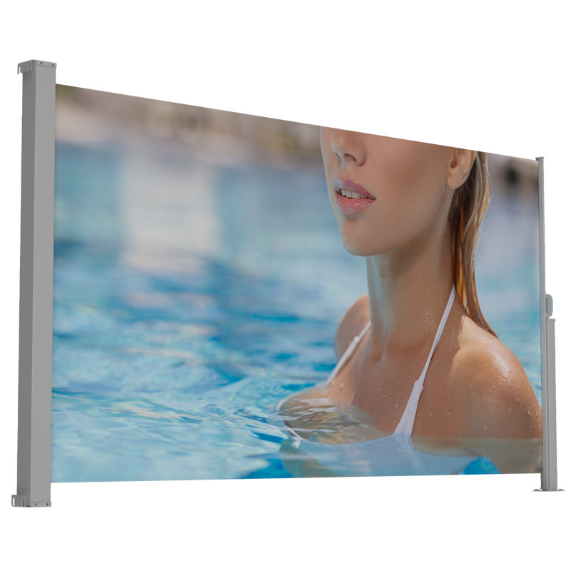 American Design 71" Tall 138" Deep Retractable Side Awning, Gray, Semi-Transparent, With Printed Screens, For Pool And Balcony Sun Protection 71"X138" Gray Manual, Printing, Upf50+, Suitable Wooden