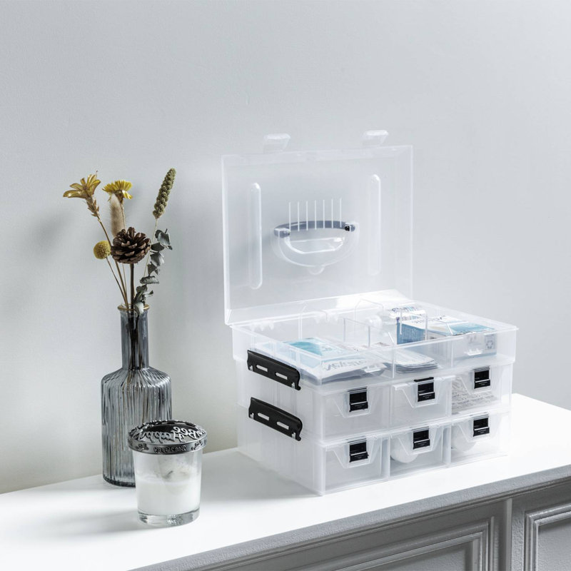 24 Slot Stackable Plastic Storage Bin, Two Tiers with Lid