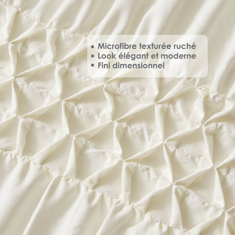 Ensemble d'édredon réversible texturé 2/3 pièces Ash, 3, Crème, Très grand lit